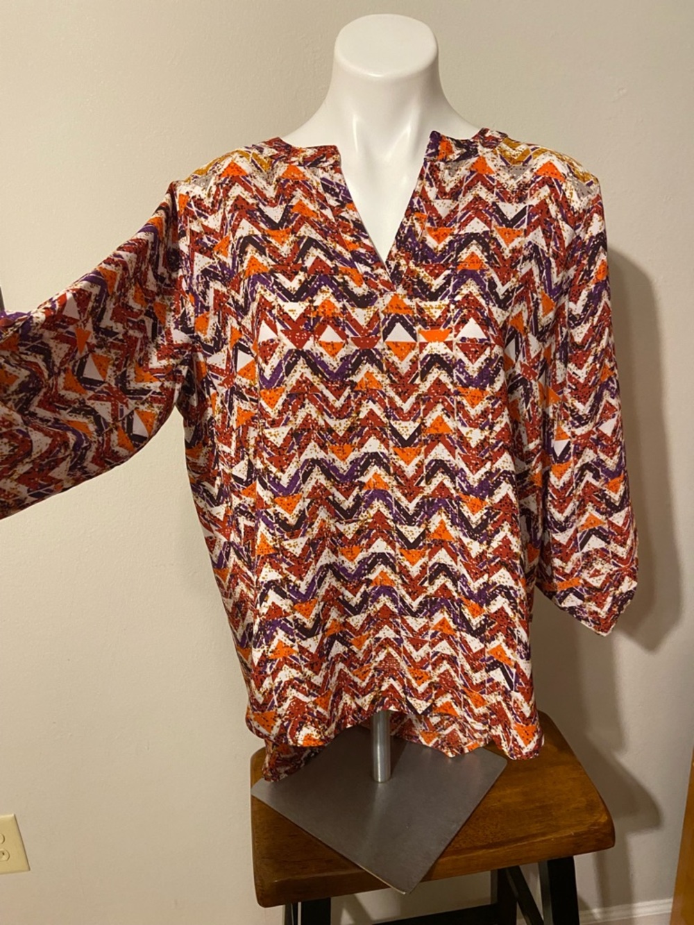 Cato Multicolor Chevron Print Blouse in Orange, Purple & White